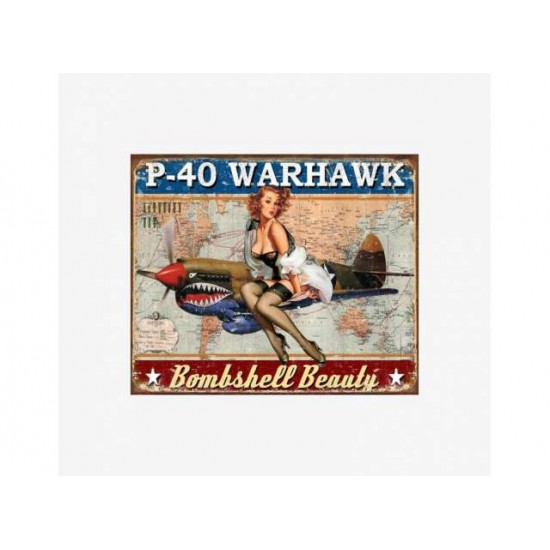 Tac Signs - Plăcuță metalică decorativă [32x41cm] - P-40 Warhawk Pin-Up